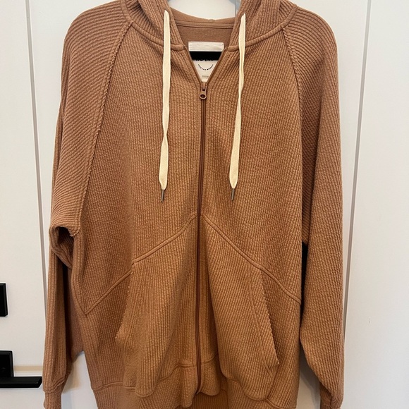 Aerie Soft Tan Oversized Zipper Sweatshirt - Picture 1 of 11